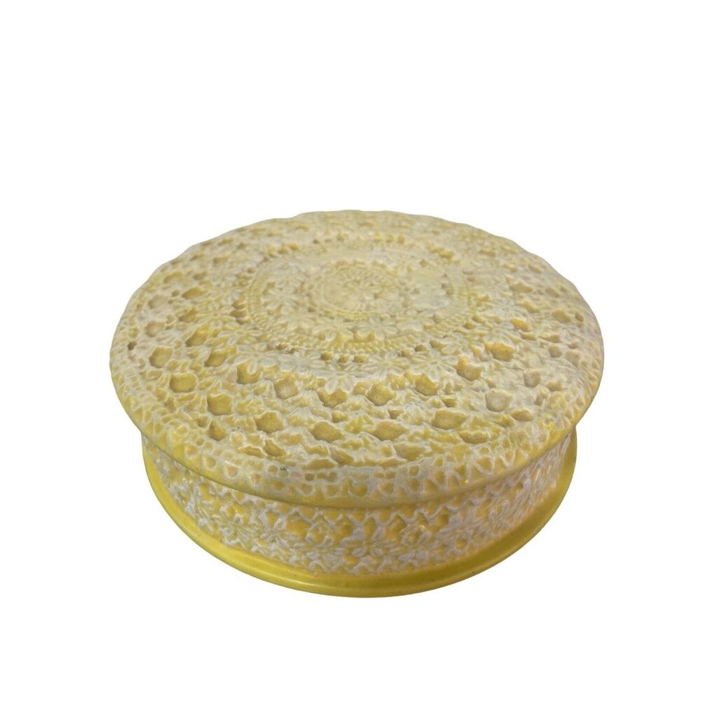 Dresser Powder Trinket Box Yellow Hobbiest Piece 6”x2”